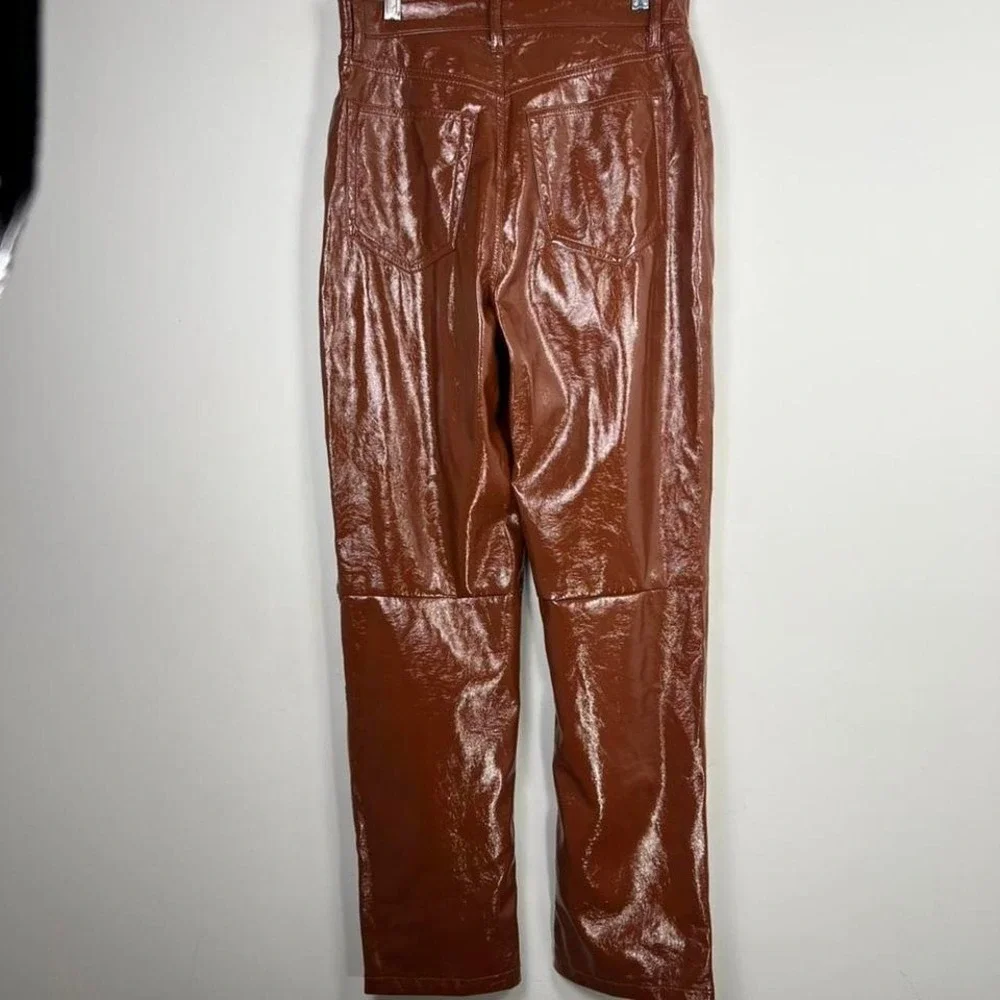 Abercrombie 90s Ultra High Rise Coated Pants Brown Straight Size 28 - Picture 7 of 8